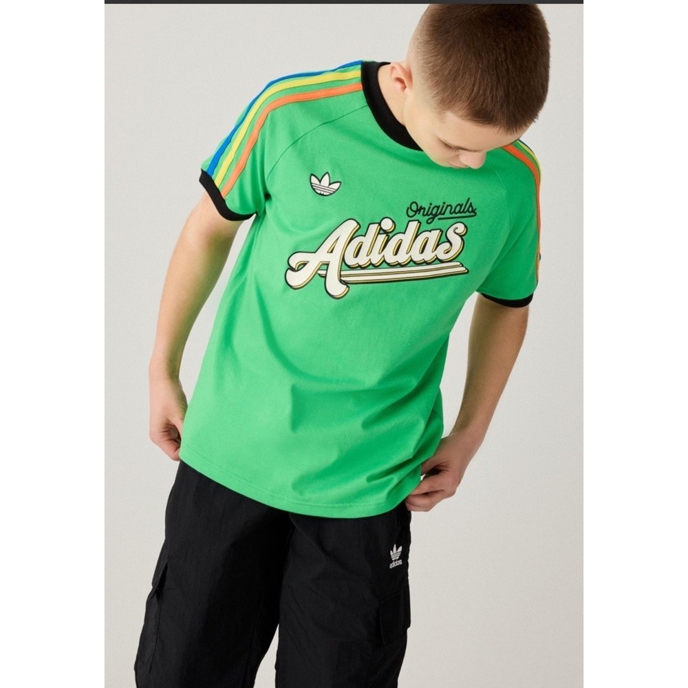 Adidas NWT 3-Stripes Youth Ringer Tee Retro Bold Energy Green Sz L 13-14 Yrs